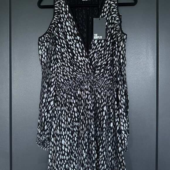 NWT | The Kooples | Cold Shoulder Mini Dress | Black wih Metallic Leopard Print - Picture 7 of 13